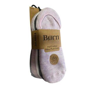 BORN 5 Pair Women's Half Cushion Pillow Plush Liner No Show Socks, Heel Grip